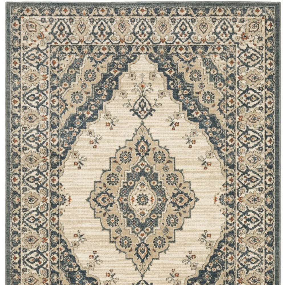 10’ X 13’ Vintage Beige And Blue Indoor Area Rug