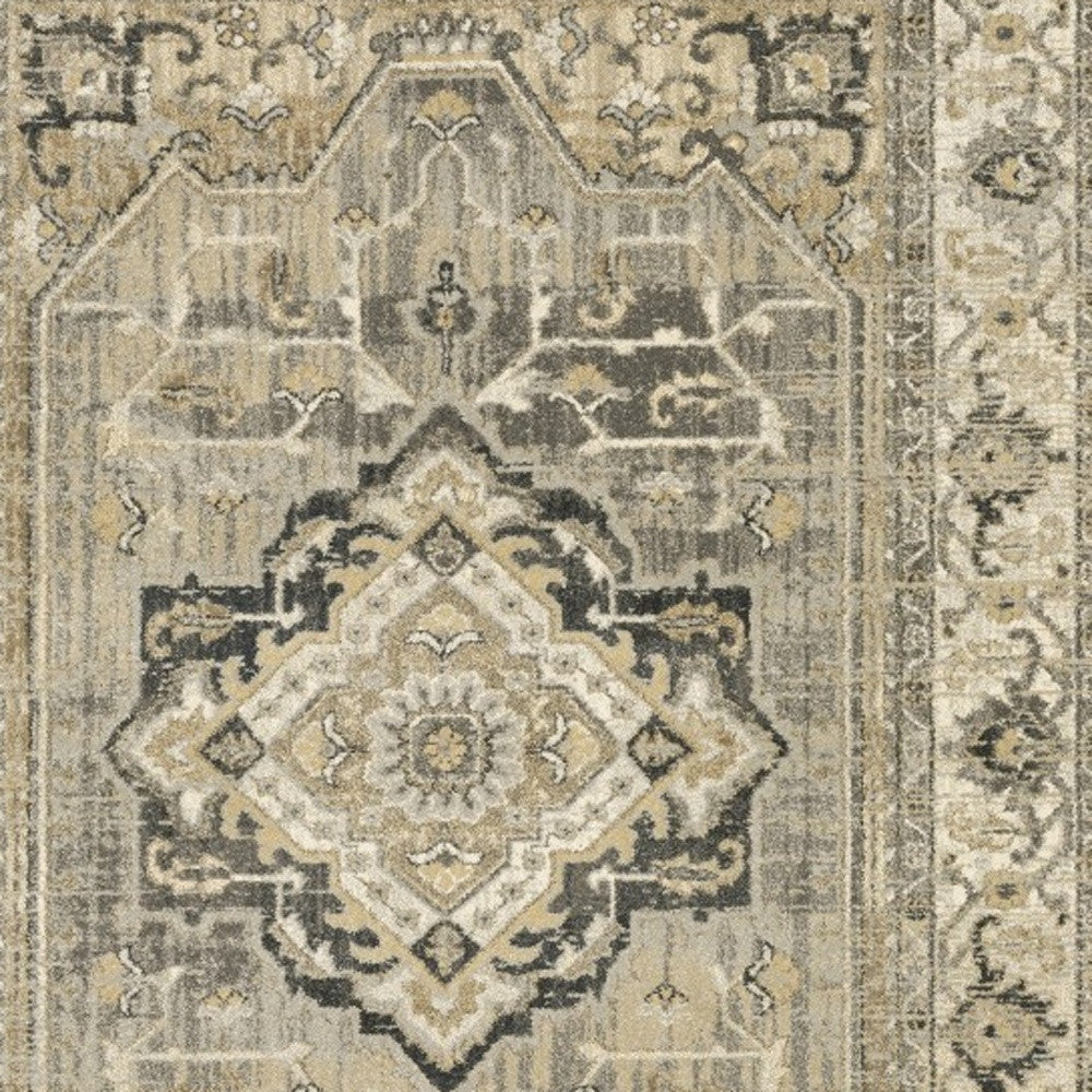 2’ X 8’ Beige And Gray Traditional Medallion Indoor Runner Rug