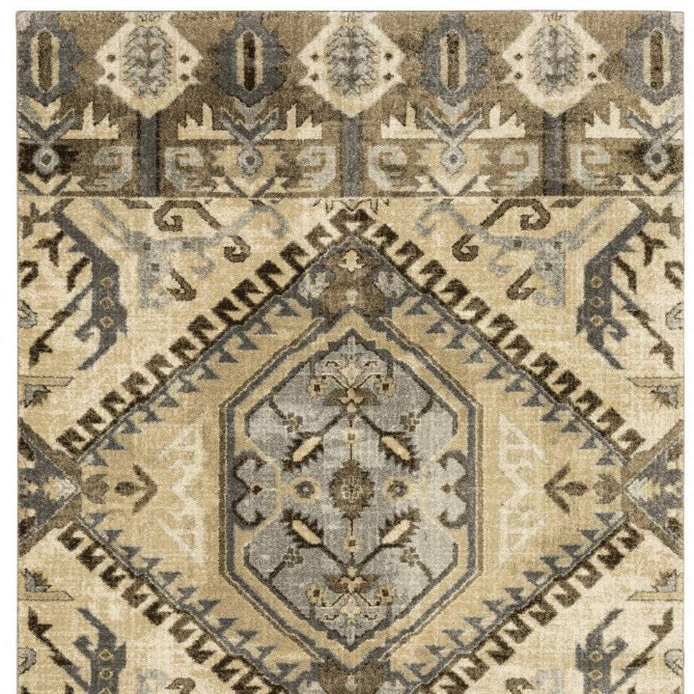 2’ X 8’ Tan And Gold Central Medallion Indoor Runner Rug