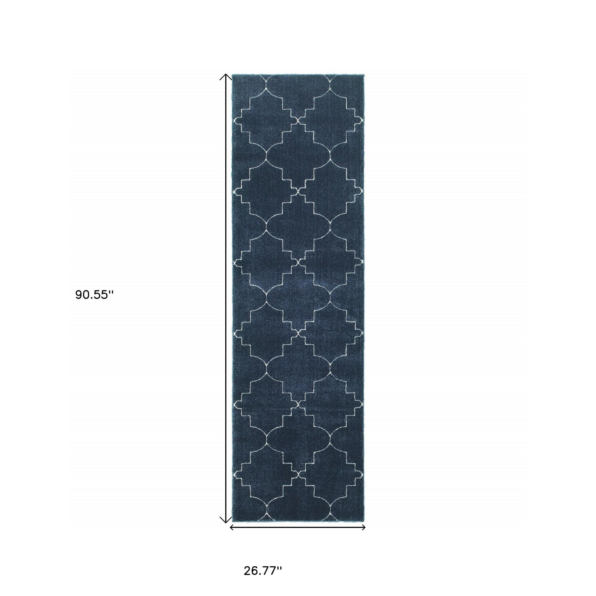 2’ X 8’ Blue And Ivory Trellis Indoor Runner Rug