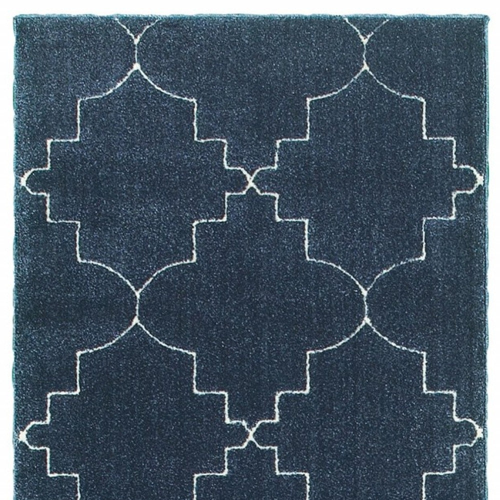 2’ X 8’ Blue And Ivory Trellis Indoor Runner Rug