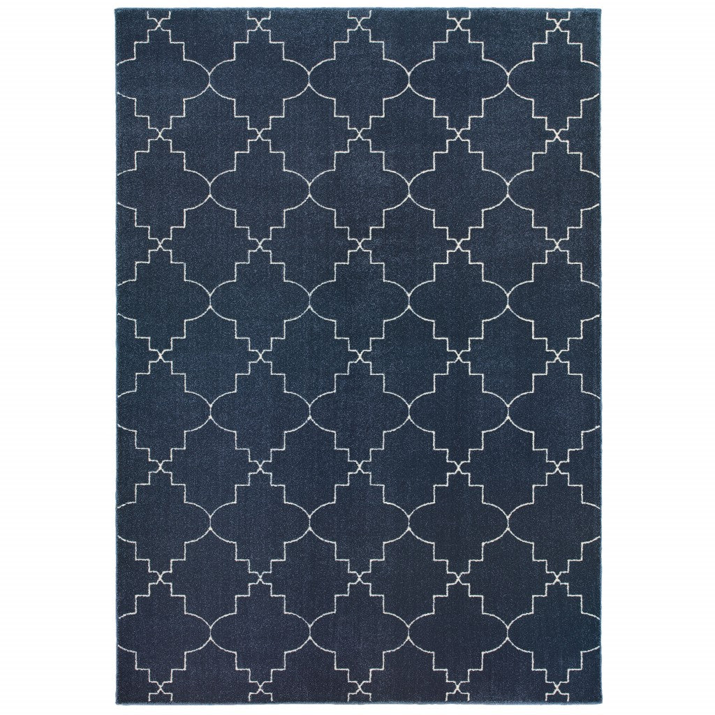 2’ X 8’ Blue And Ivory Trellis Indoor Runner Rug