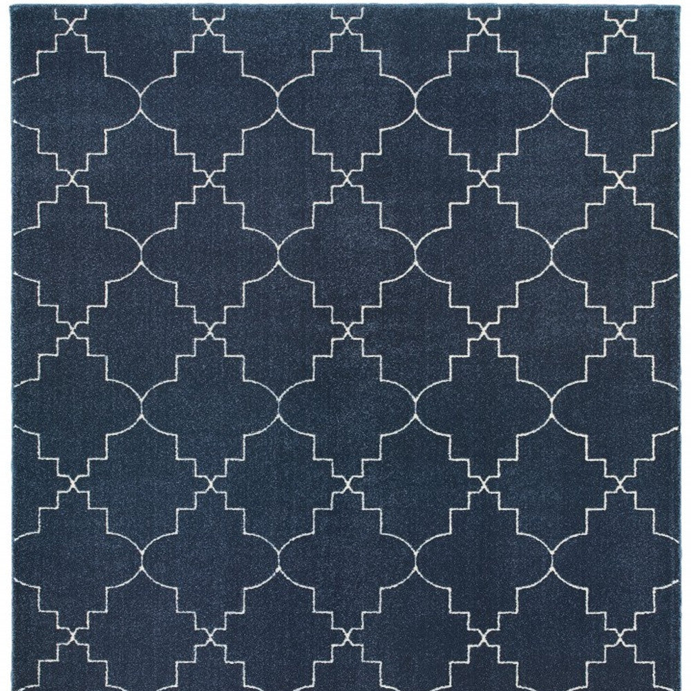 2’ X 8’ Blue And Ivory Trellis Indoor Runner Rug