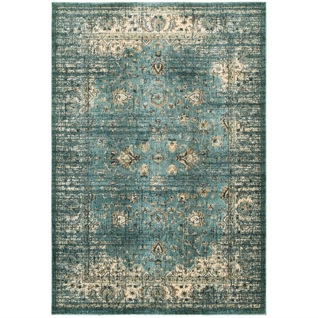 4’ X 6’ Peacock Blue And Ivory Indoor Area Rug