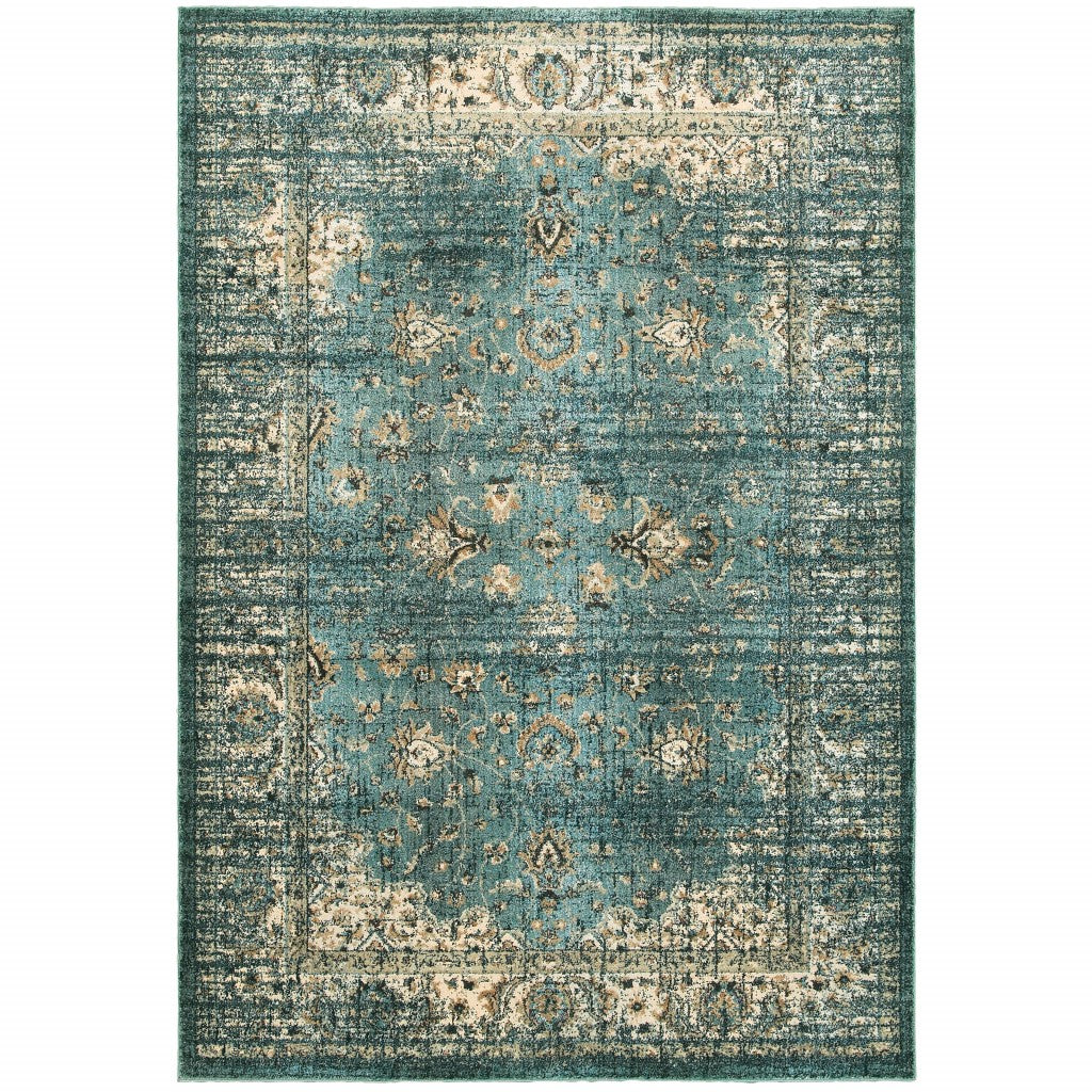 4’ X 6’ Peacock Blue And Ivory Indoor Area Rug