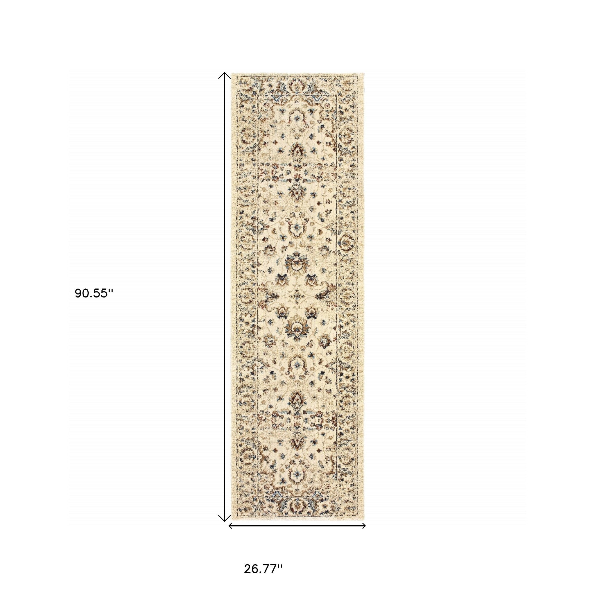 2’ X 8’ Ivory And Gold Distressed Indoor Runner Rug