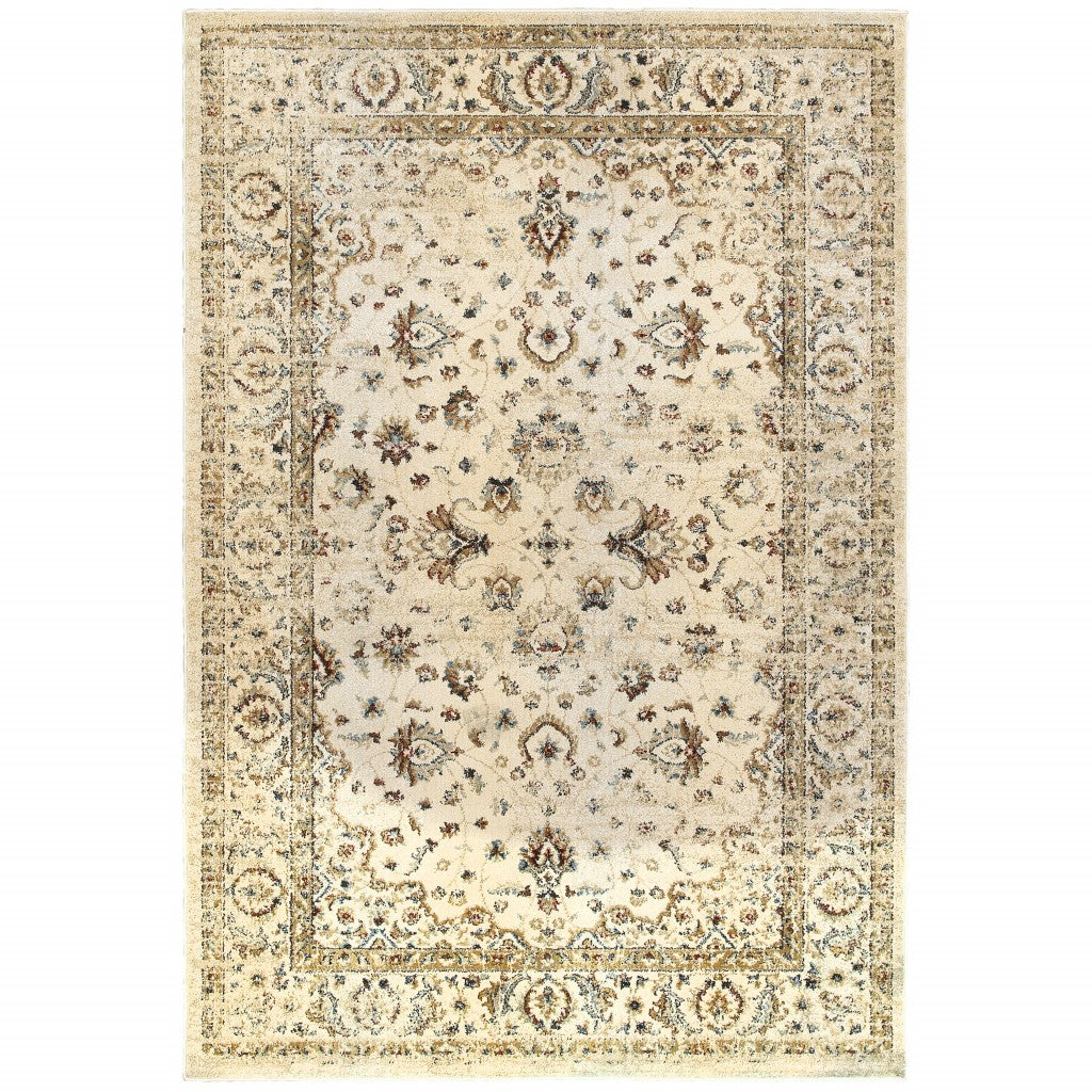 2’ X 8’ Ivory And Gold Distressed Indoor Runner Rug