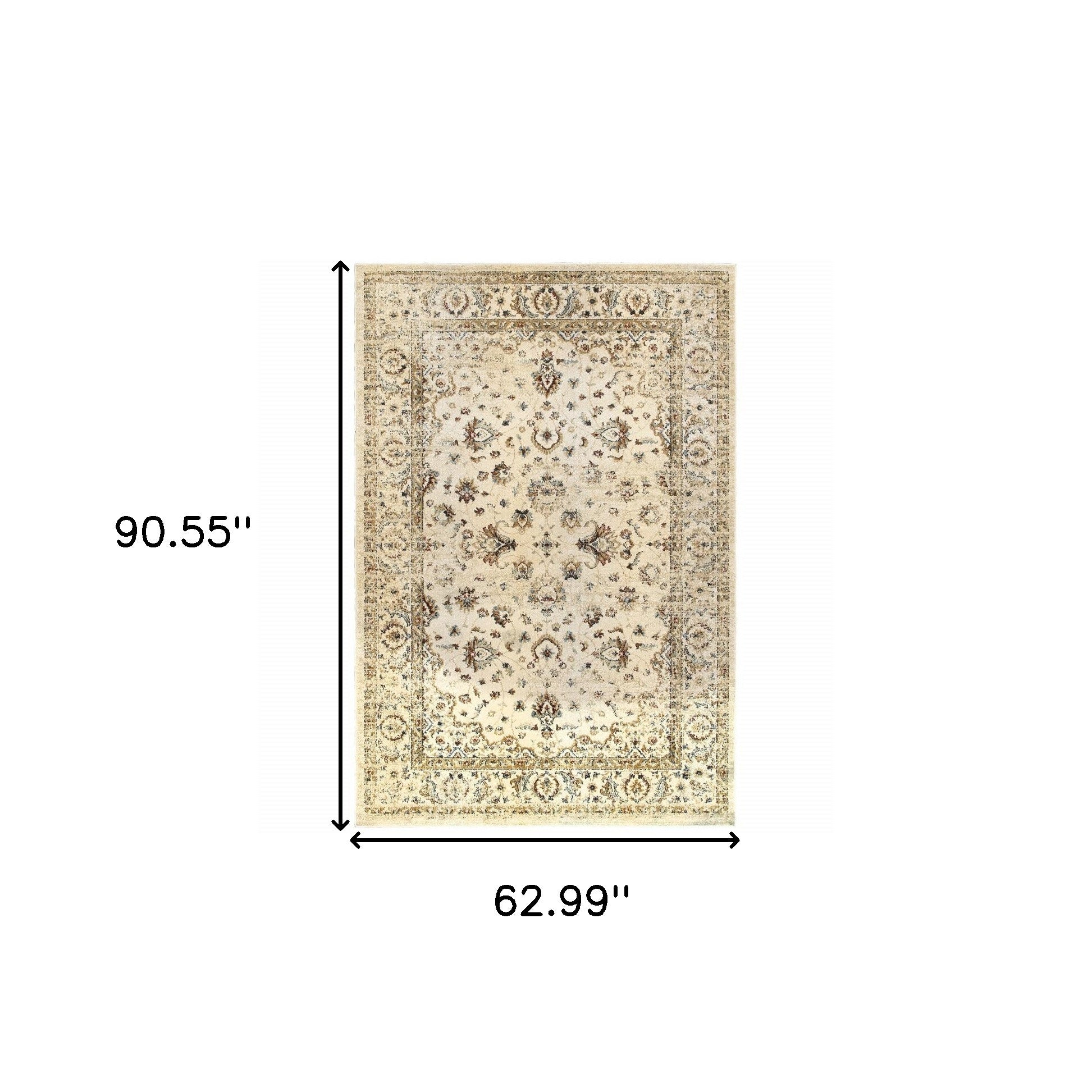 2’ X 8’ Ivory And Gold Distressed Indoor Runner Rug