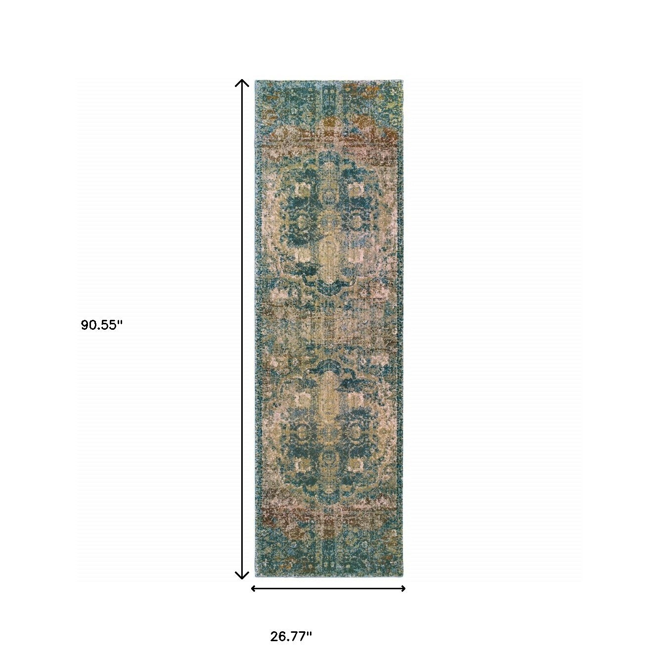 2’ X 8’ Sand And Blue Distressed Indoor Runner Rug