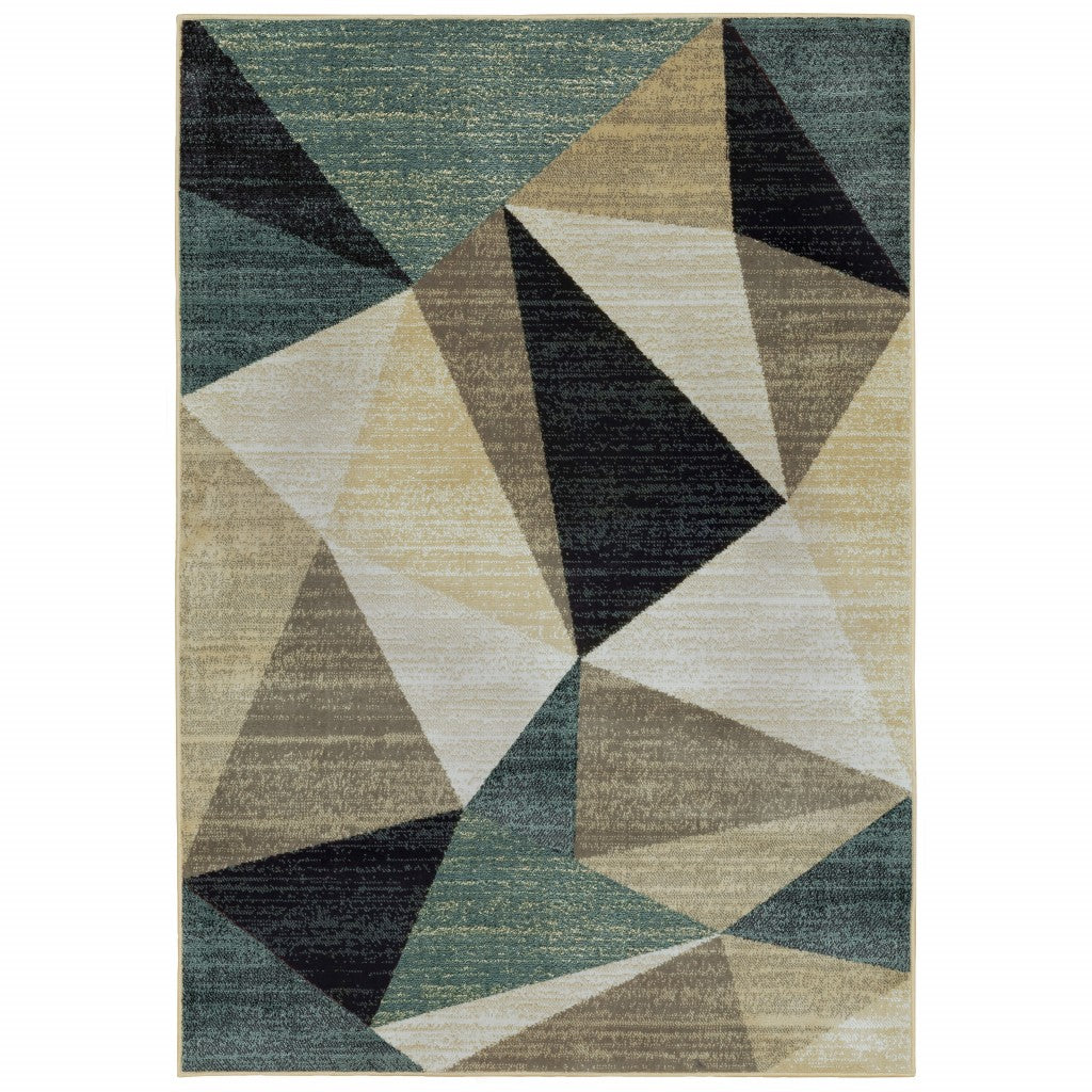 4’ X 6’ Gray And Teal Geometrics Indoor Area Rug