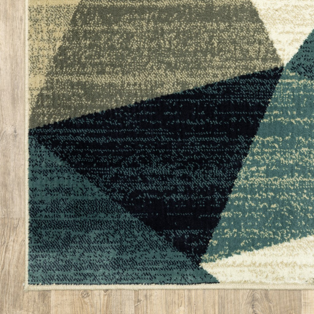 4’ X 6’ Gray And Teal Geometrics Indoor Area Rug