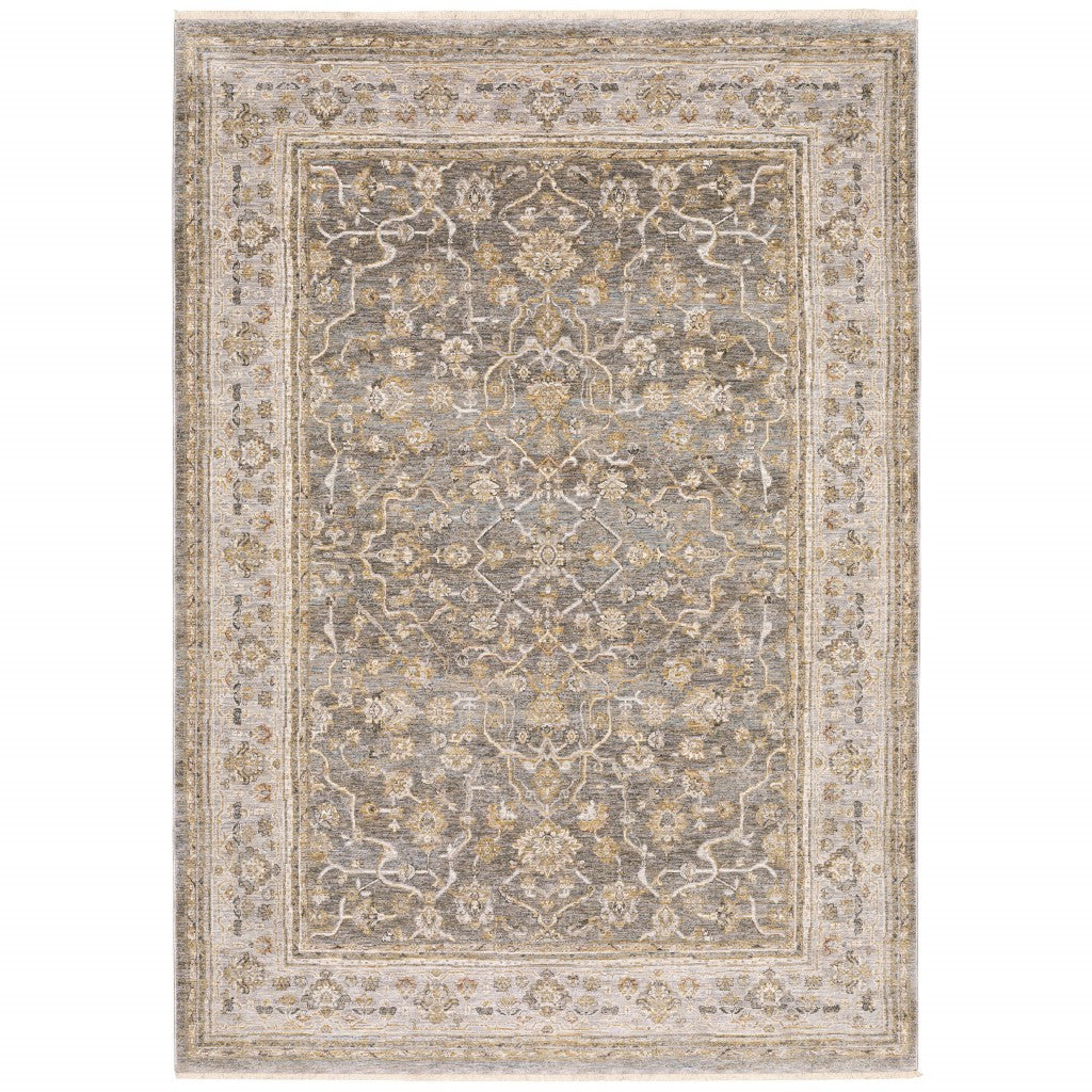 5' X 8' Beige Grey Machine Woven Oriental Indoor Arean Rug