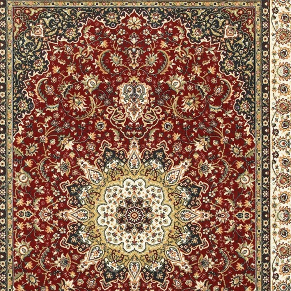 6' X 9' Red Ivory Machine Woven Oriental Indoor Area Rug