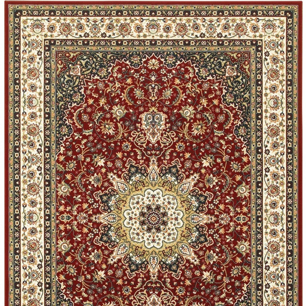 6' X 9' Red Ivory Machine Woven Oriental Indoor Area Rug