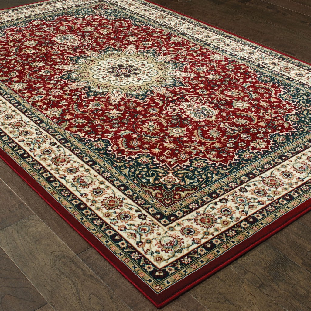 6' X 9' Red Ivory Machine Woven Oriental Indoor Area Rug