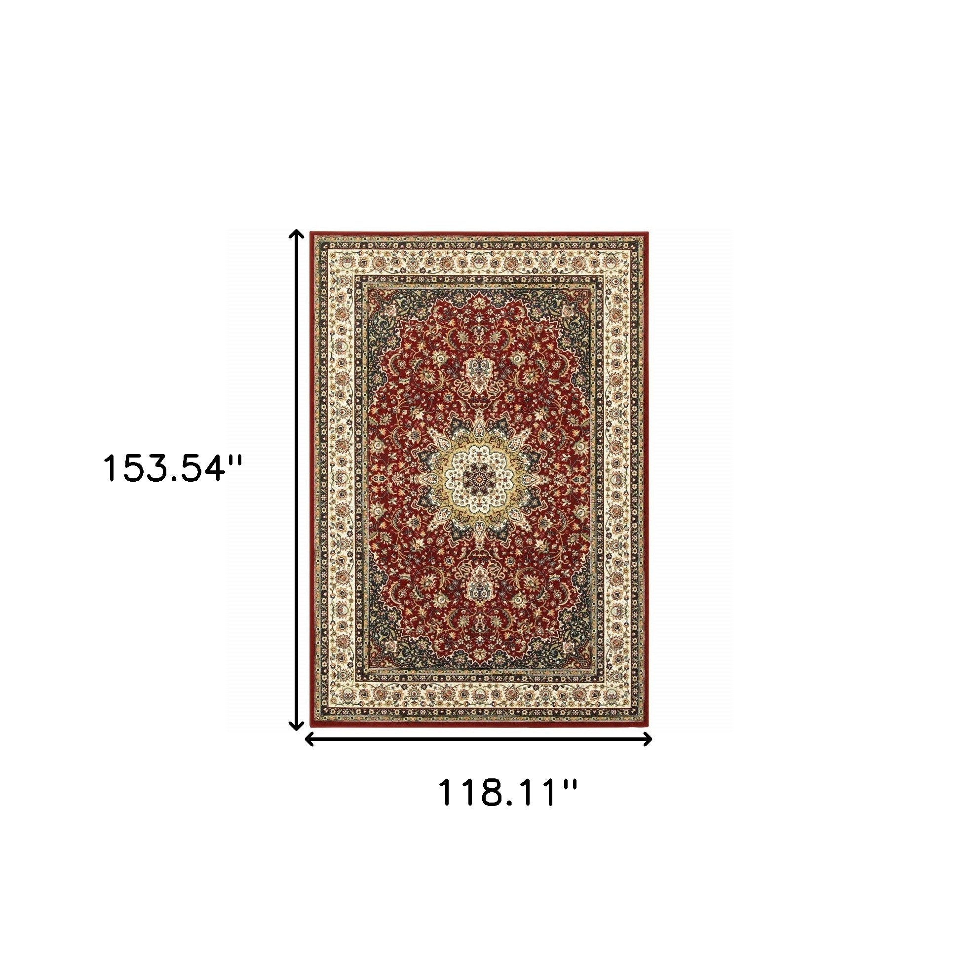 6' X 9' Red Ivory Machine Woven Oriental Indoor Area Rug