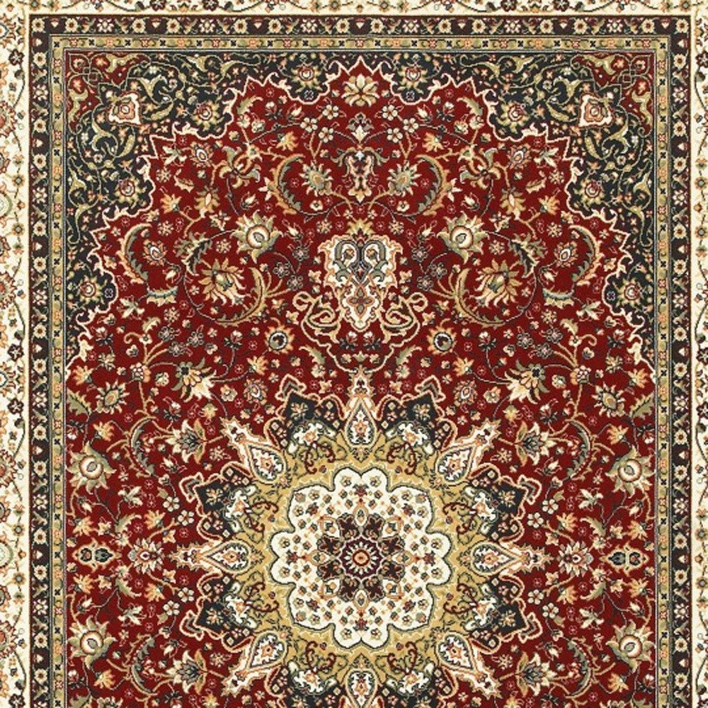 6' X 9' Red Ivory Machine Woven Oriental Indoor Area Rug