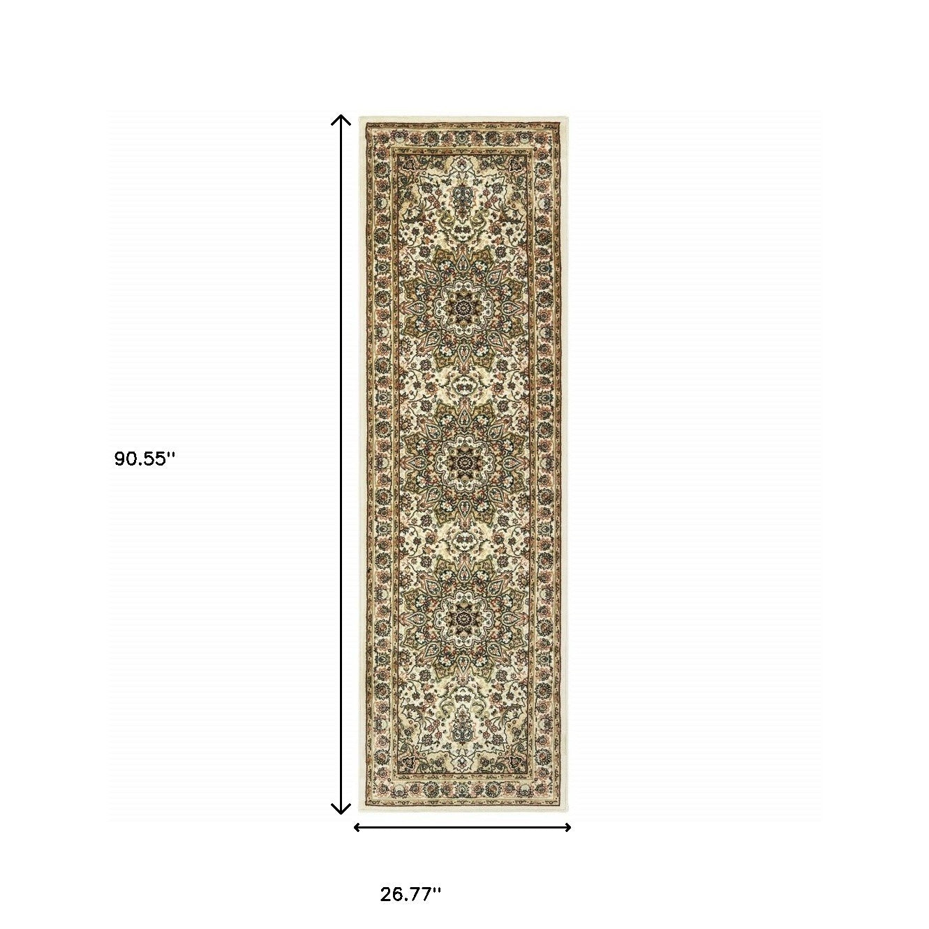 8' Ivory Beige Machine Woven Oriental Indoor Runner Rug