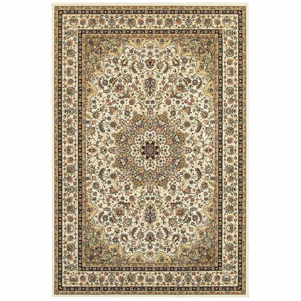 6' X 9' Ivory Beige Machine Woven Oriental Indoor Area Rug