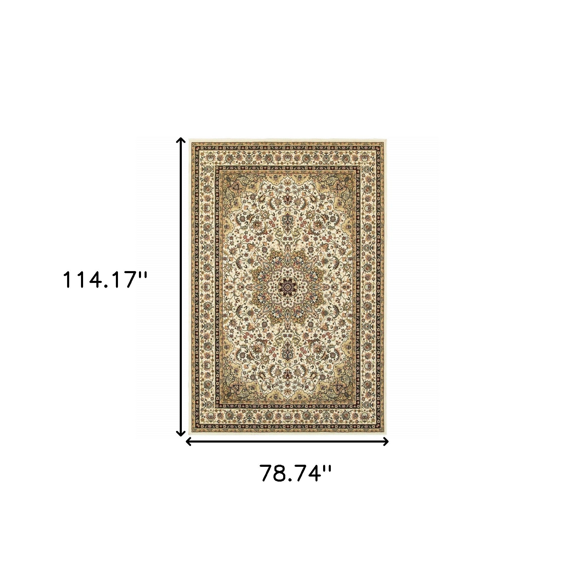 6' X 9' Ivory Beige Machine Woven Oriental Indoor Area Rug