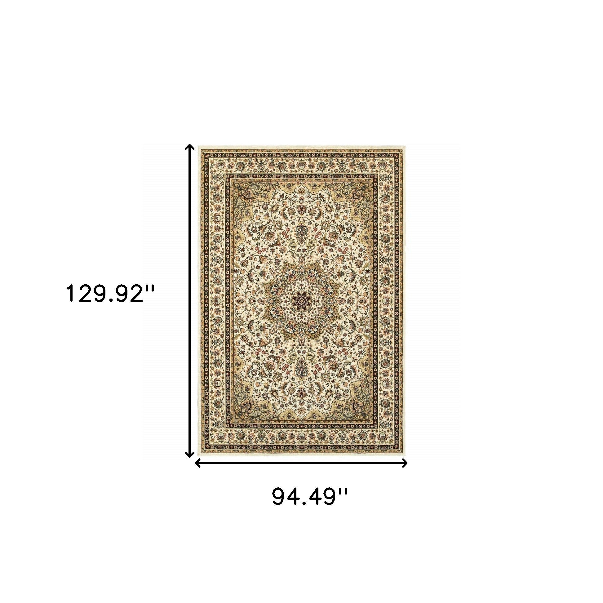 7' X 10' Ivory Beige Machine Woven Oriental Indoor Area Rug