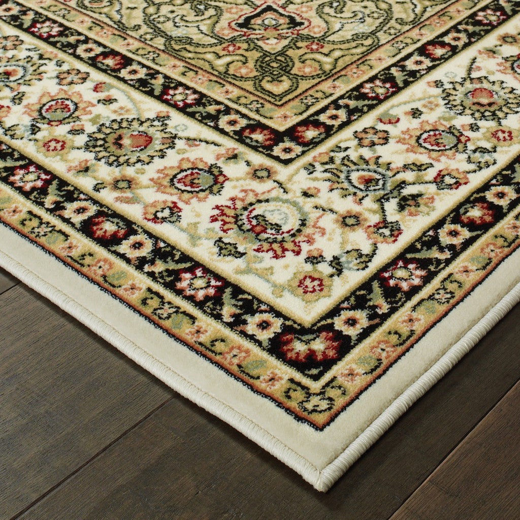 9' X 12' Ivory Beige Machine Woven Oriental Indoor Area Rug