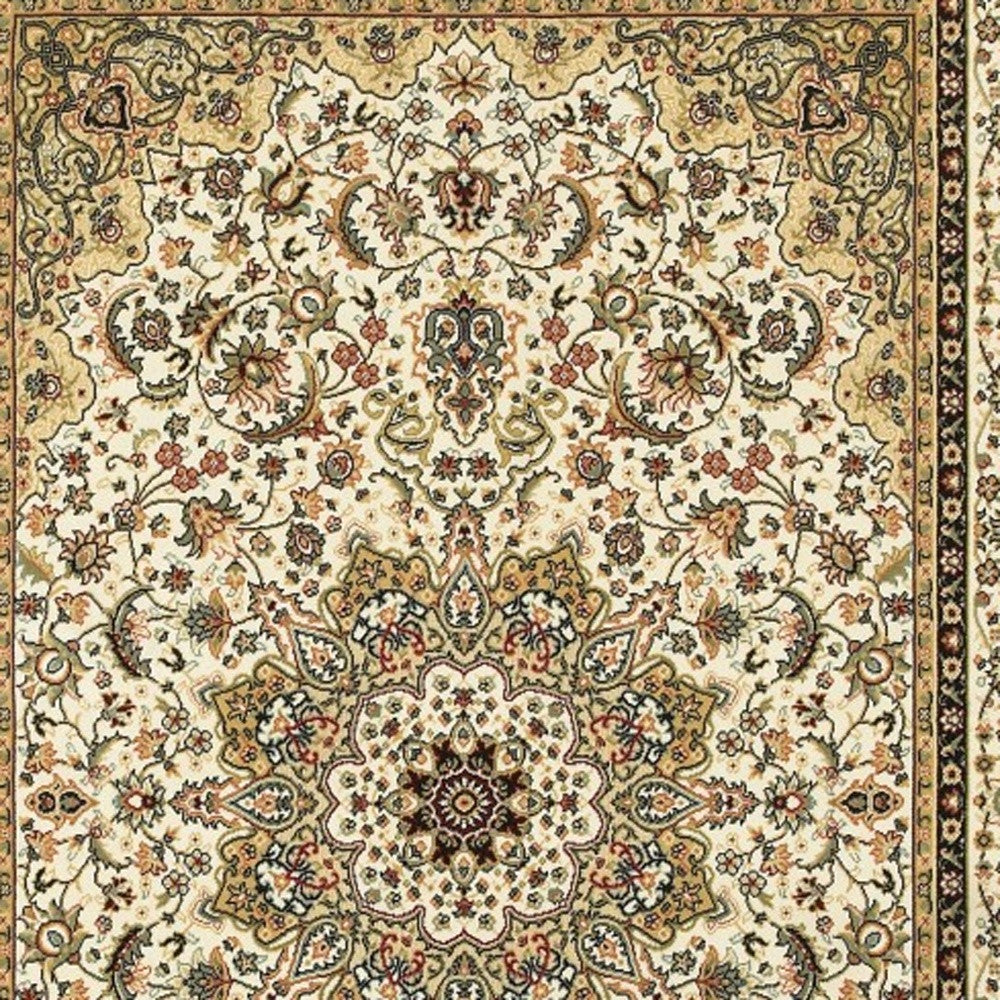 9' X 12' Ivory Beige Machine Woven Oriental Indoor Area Rug