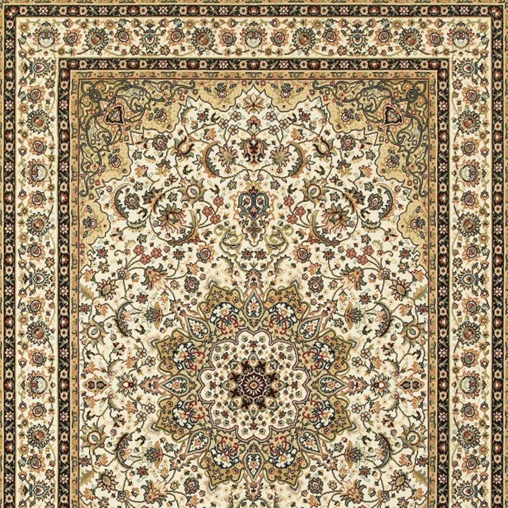 9' X 12' Ivory Beige Machine Woven Oriental Indoor Area Rug