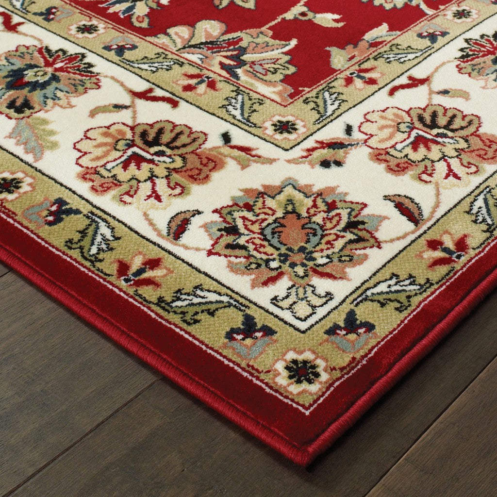 8' Red Ivory Machine Woven Floral Oriental Indoor Runner Rug