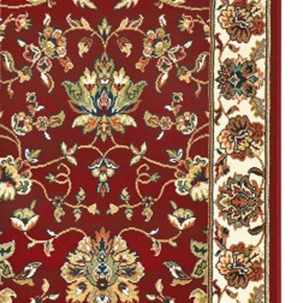 8' Red Ivory Machine Woven Floral Oriental Indoor Runner Rug