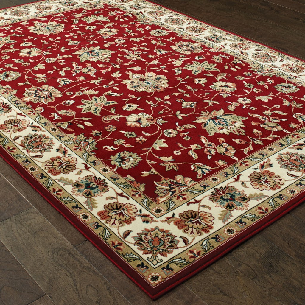 3' X 6' Red Ivory Machine Woven Floral Oriental Indoor Area Rug