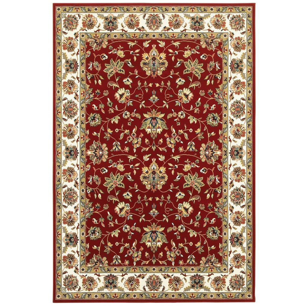 3' X 6' Red Ivory Machine Woven Floral Oriental Indoor Area Rug