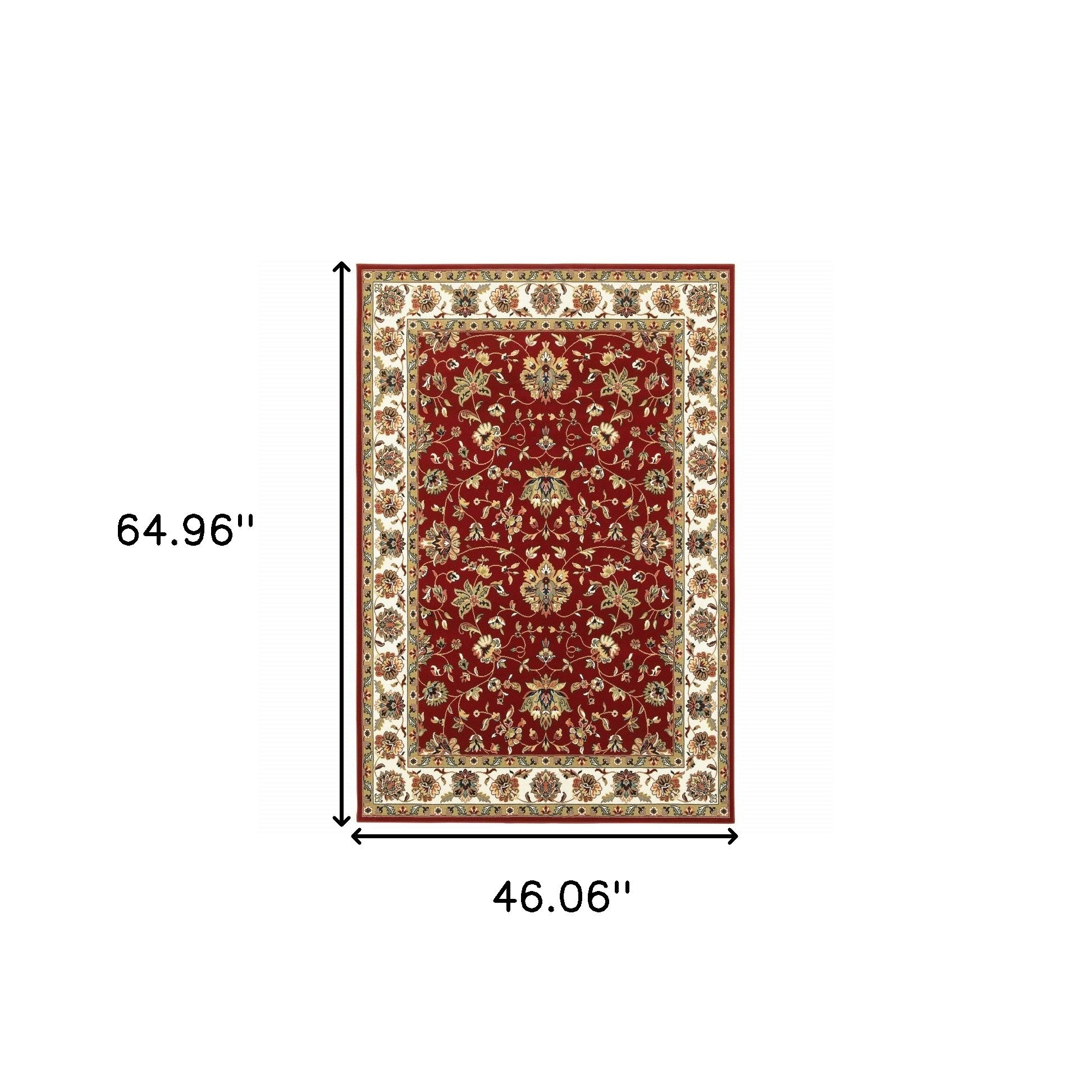 3' X 6' Red Ivory Machine Woven Floral Oriental Indoor Area Rug