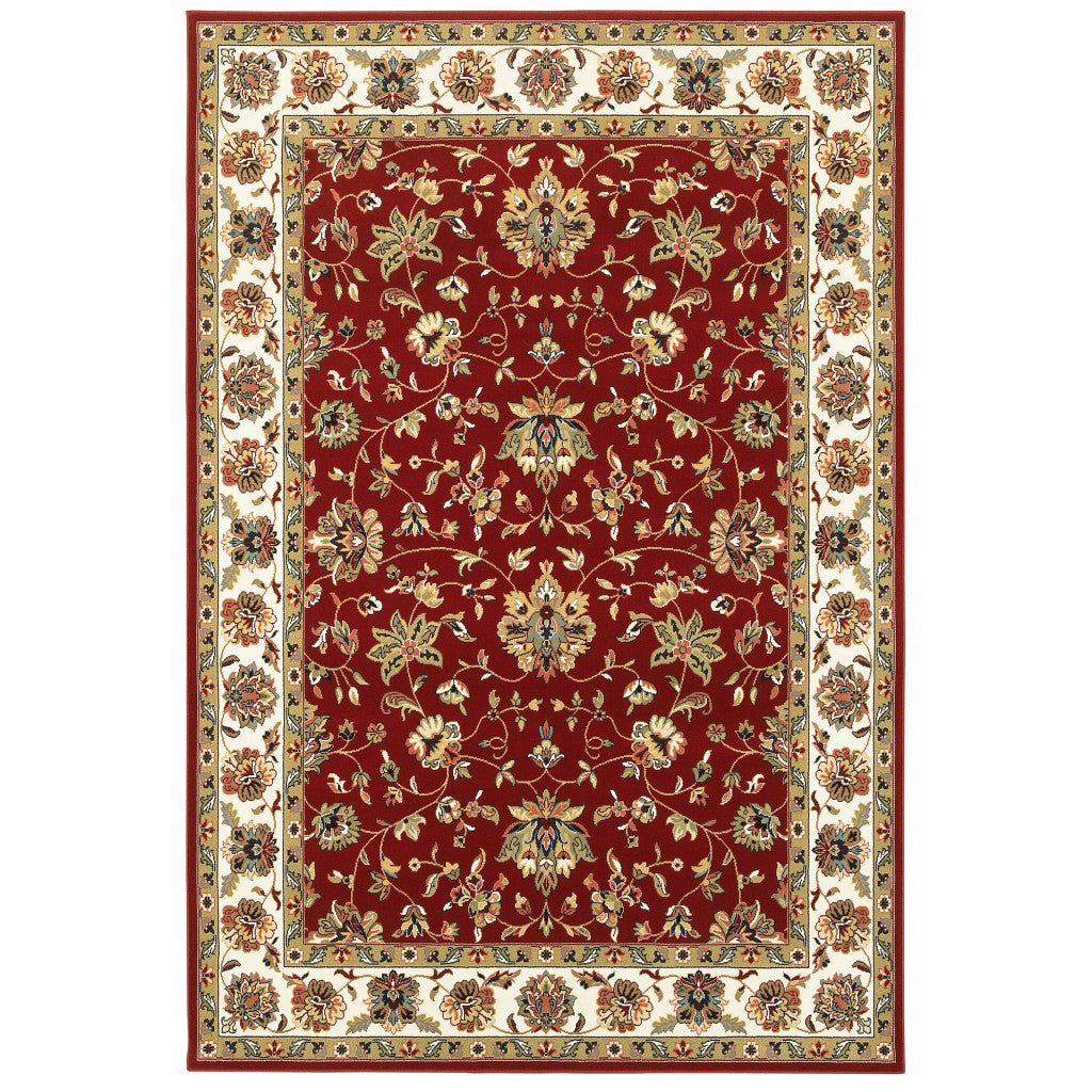 6' X 9' Red Ivory Machine Woven Floral Oriental Indoor Area Rug