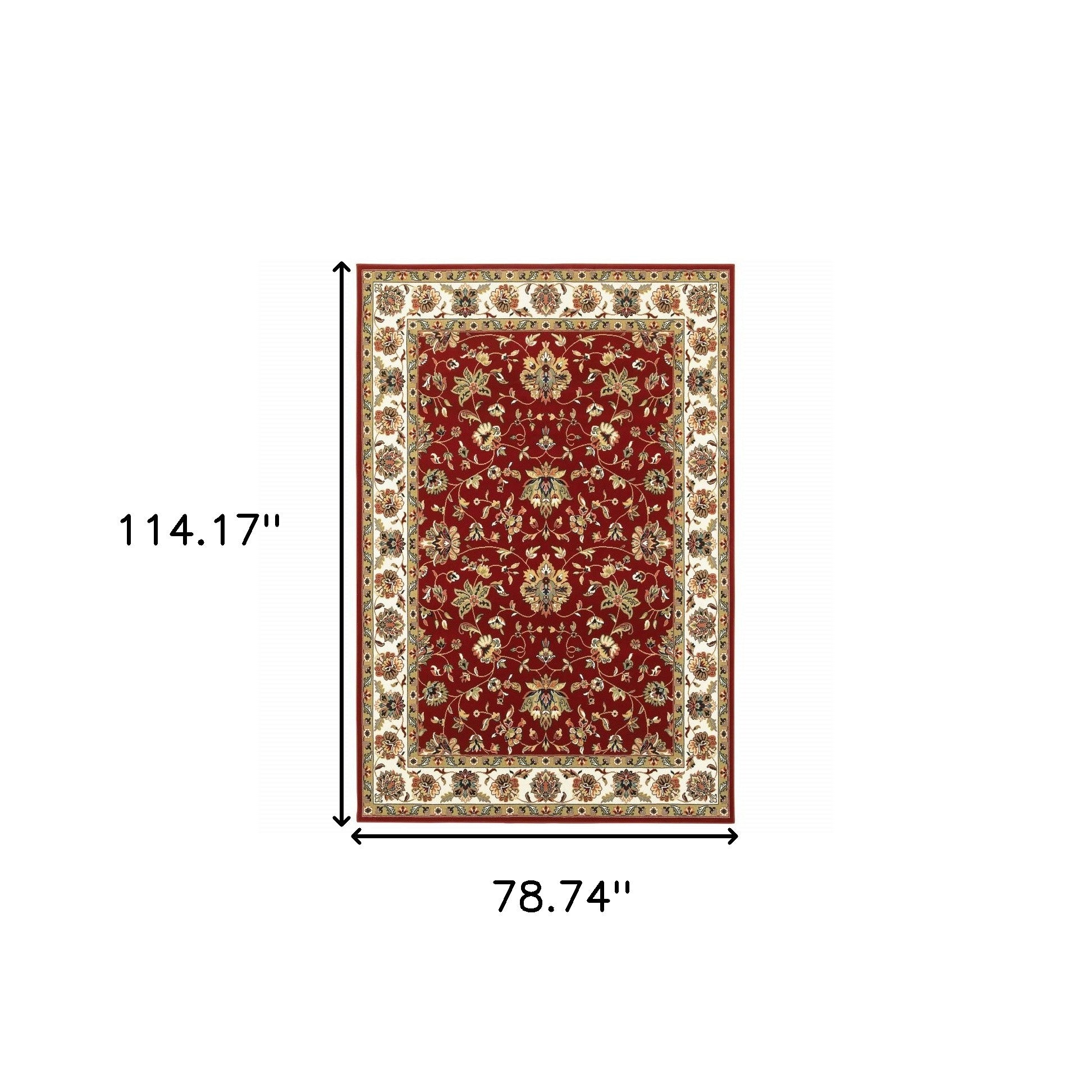 6' X 9' Red Ivory Machine Woven Floral Oriental Indoor Area Rug