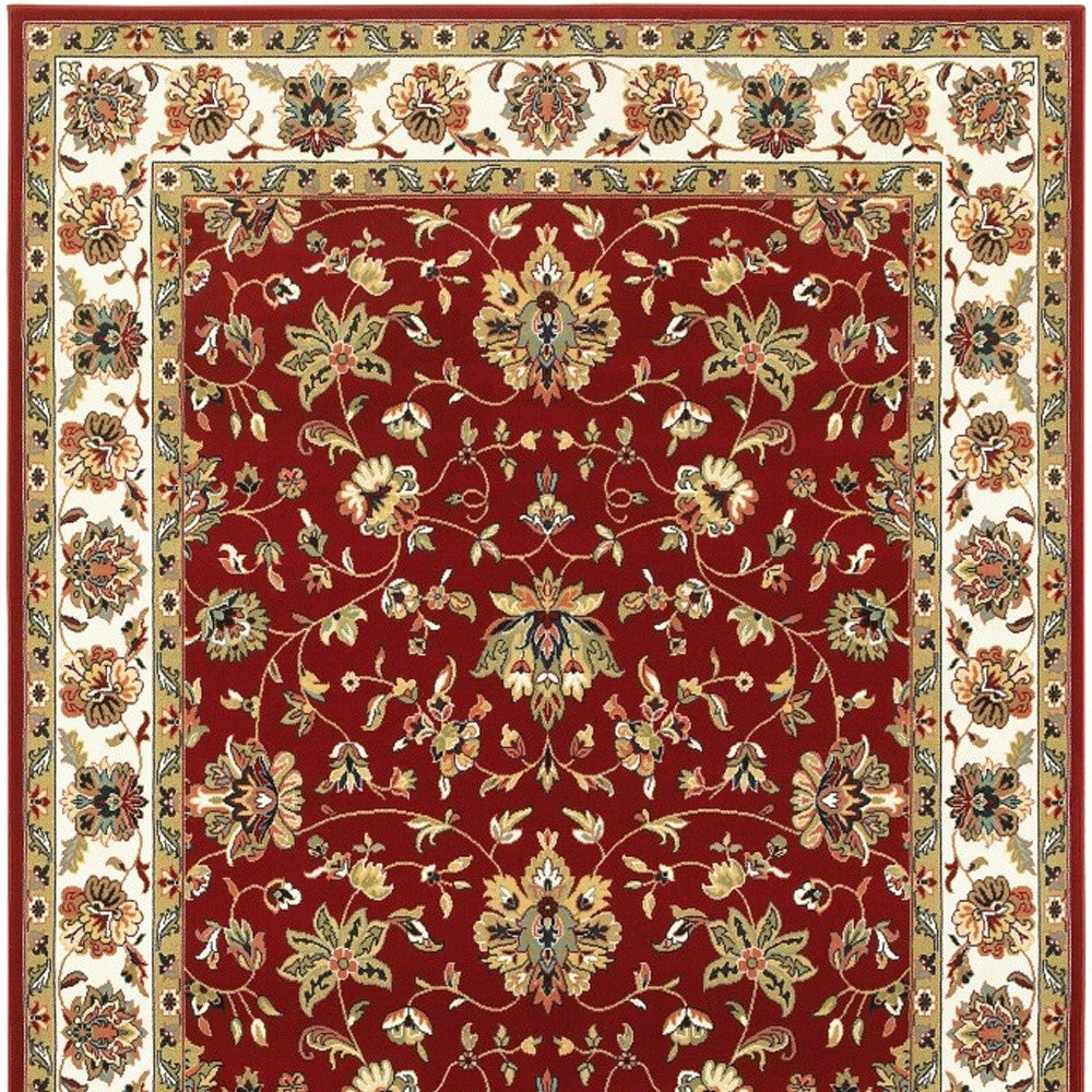 7' X 10' Red Ivory Machine Woven Floral Oriental Indoor Area Rug