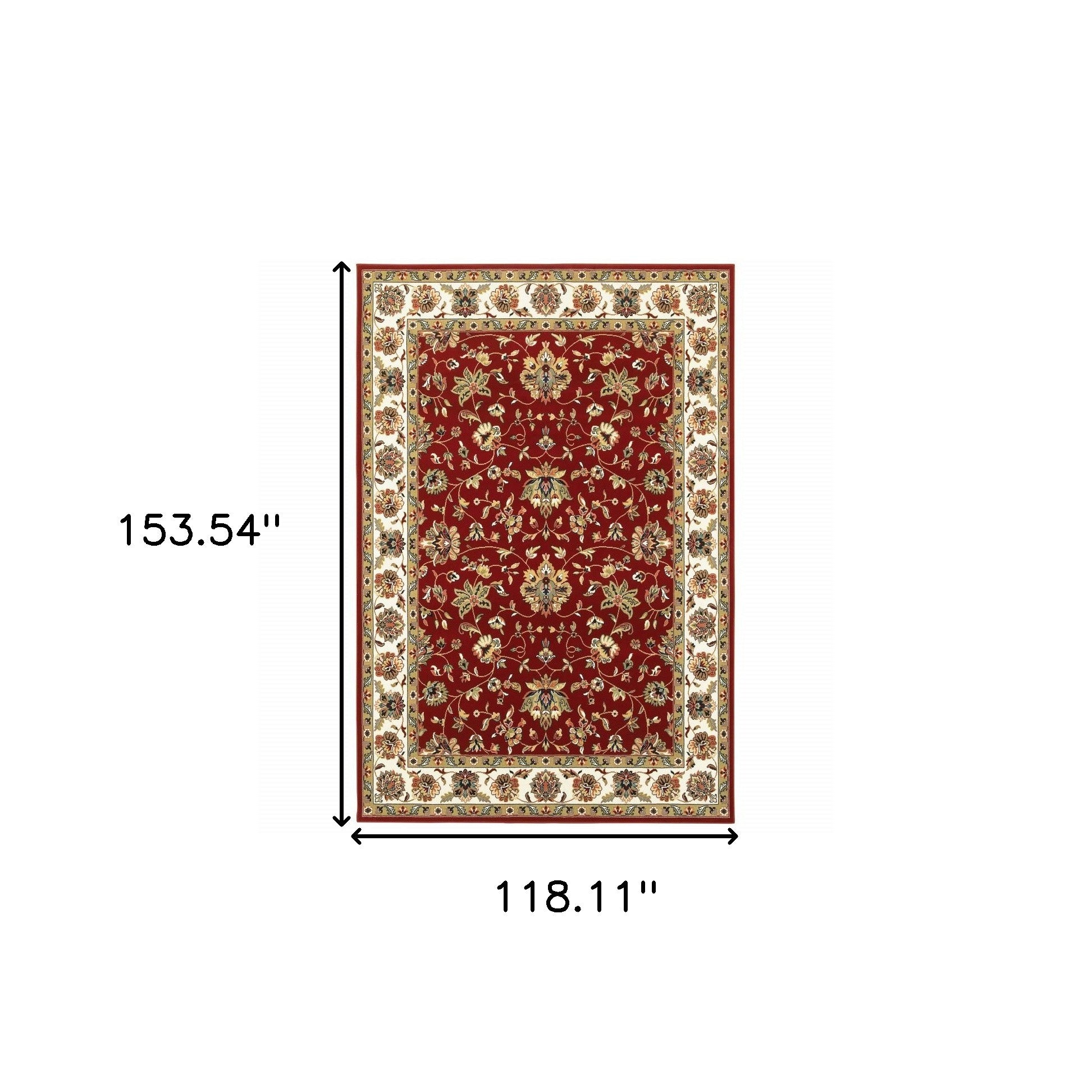 9' X 12' Red Ivory Machine Woven Floral Oriental Indoor Area Rug