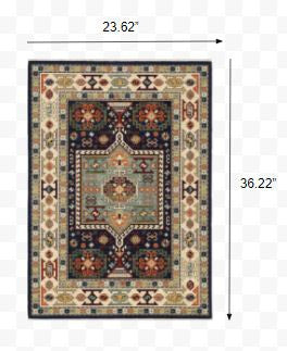 2' X 3' Blue Ivory Machine Woven Medallion Indoor Area Rug