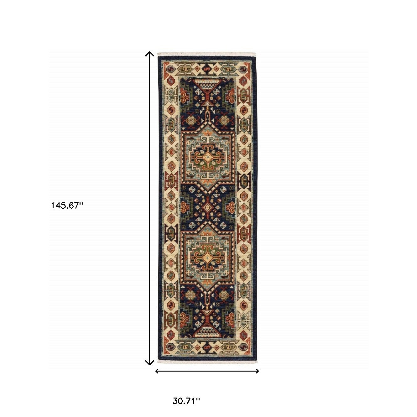 7' X 10' Blue Ivory Machine Woven Medallion Indoor Area Rug