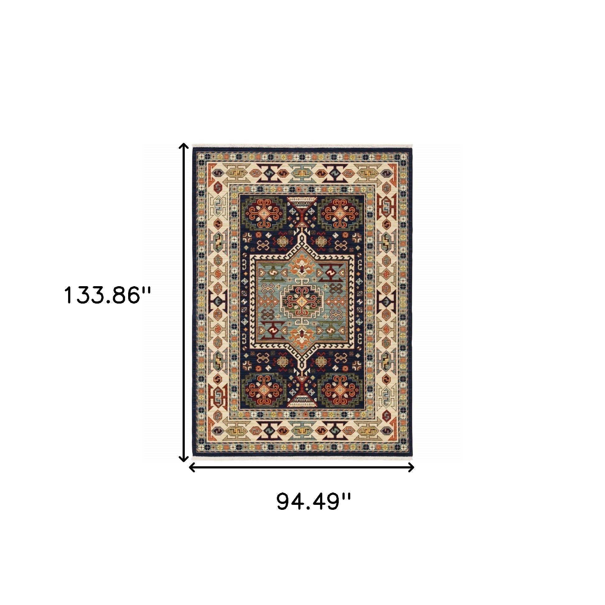 2' X 3' Blue Ivory Machine Woven Medallion Indoor Area Rug