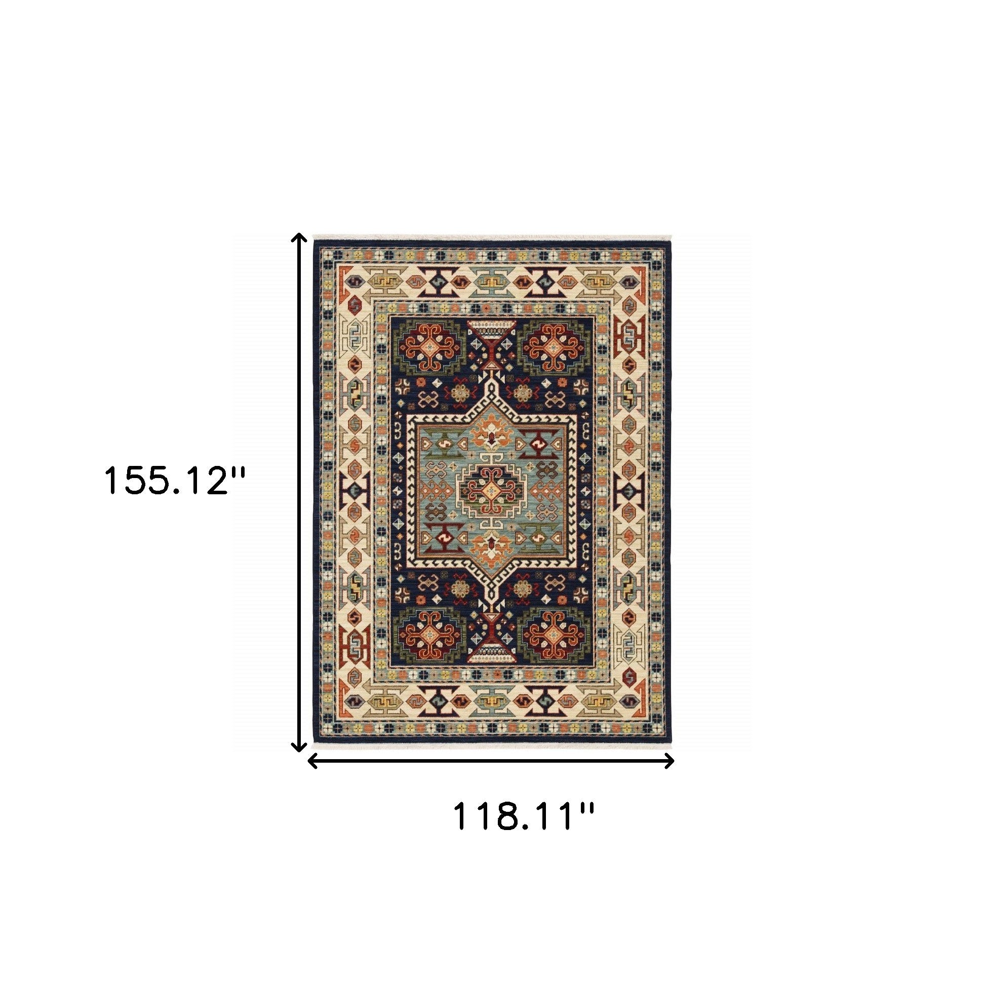 7' X 10' Blue Ivory Machine Woven Medallion Indoor Area Rug