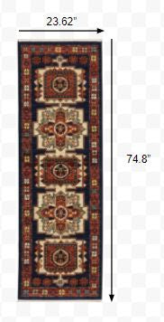 2' X 3' Blue Red Machine Woven Medallions Indoor Area Rug