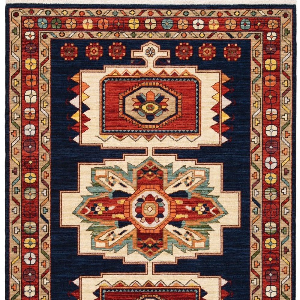 2' X 3' Blue Red Machine Woven Medallions Indoor Area Rug