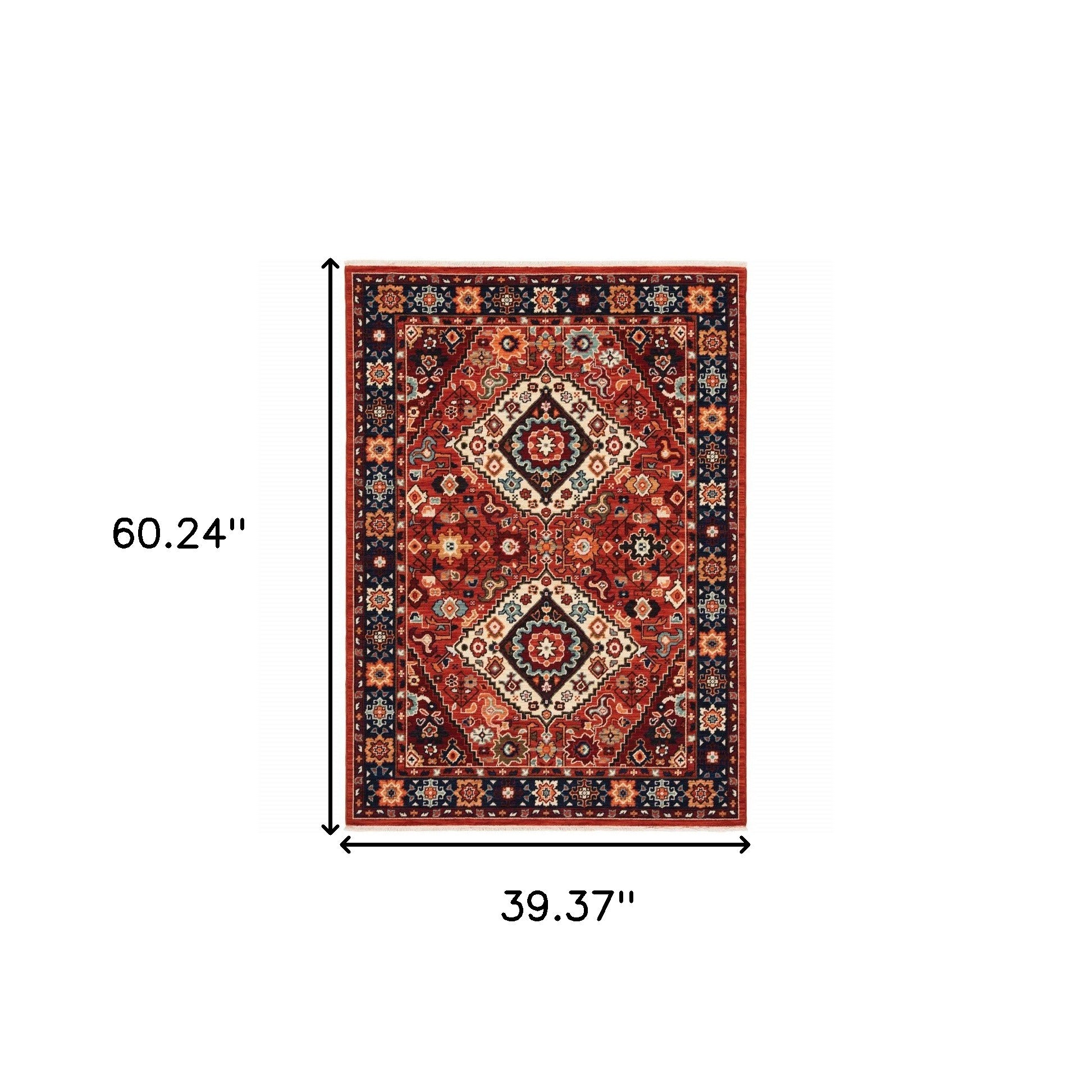 2' X 3' Red Blue Machine Woven Oriental Indoor Area Rug