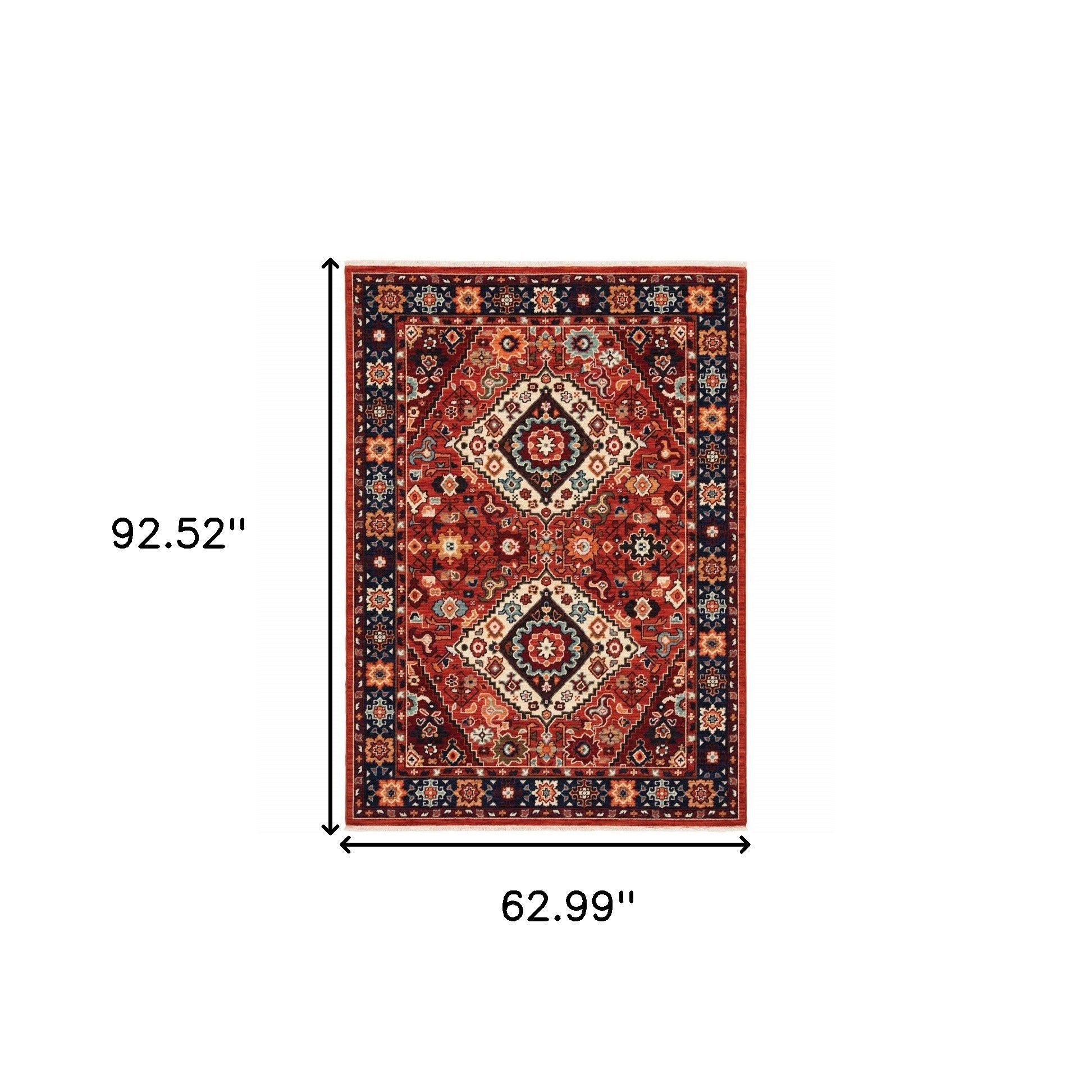 2' X 3' Red Blue Machine Woven Oriental Indoor Area Rug