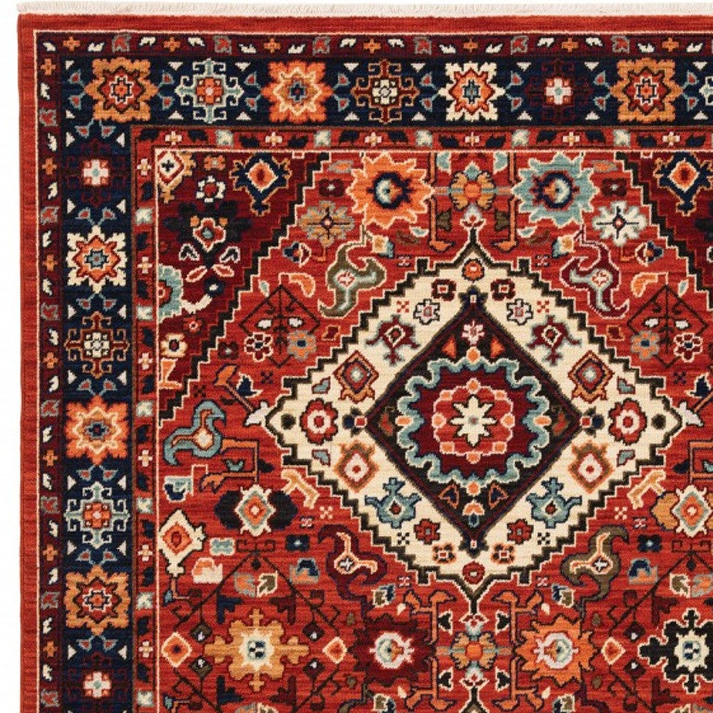 2' X 3' Red Blue Machine Woven Oriental Indoor Area Rug