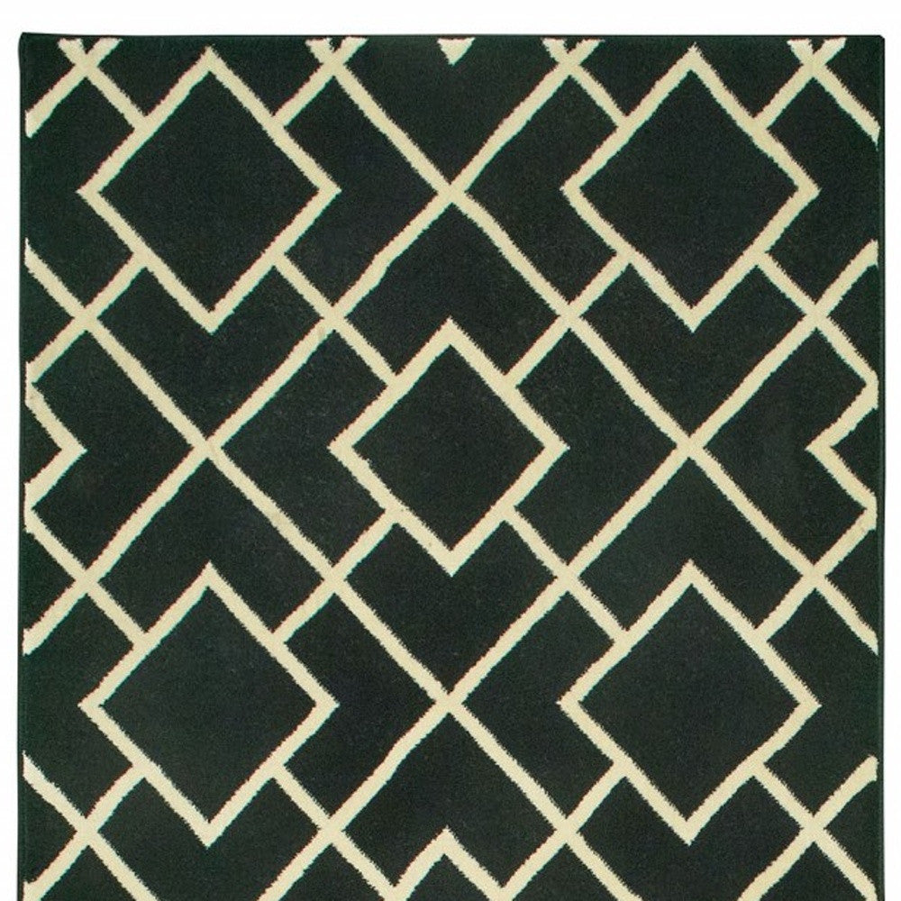 8' Black Ivory Machine Woven Geometric Diamonds Indoor Runner Rug