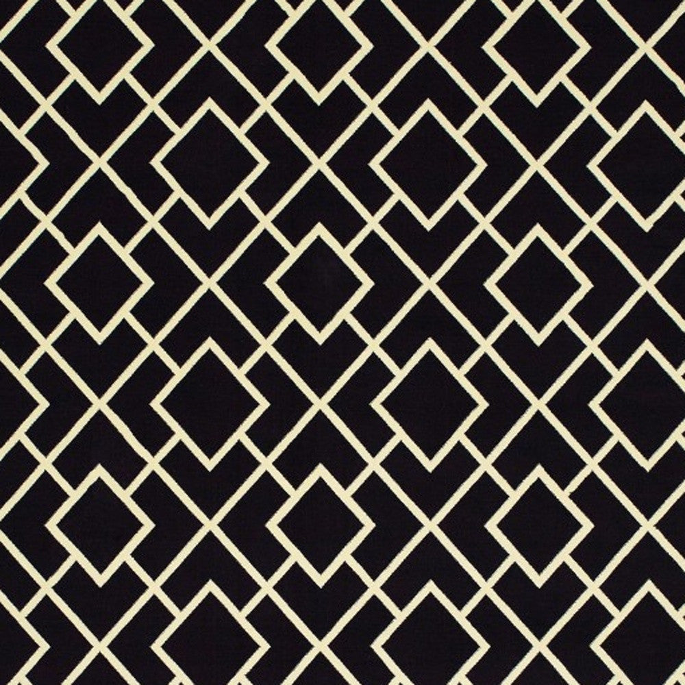 8' Black Ivory Machine Woven Geometric Diamonds Indoor Runner Rug