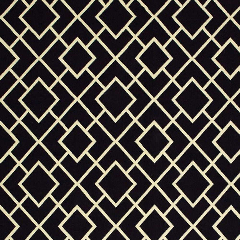 8' Black Ivory Machine Woven Geometric Diamonds Indoor Runner Rug