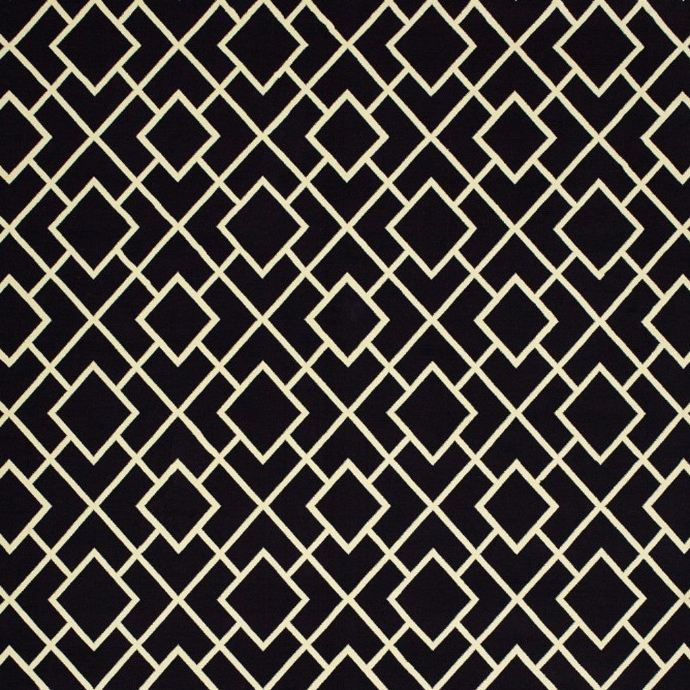 8' Black Ivory Machine Woven Geometric Diamonds Indoor Runner Rug